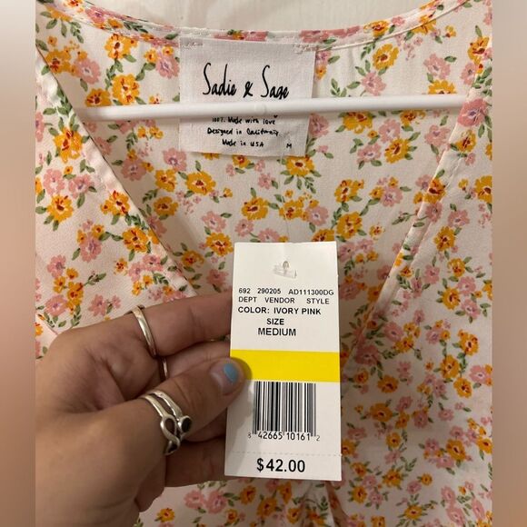 Sadie & Sage Floral V-Neck Blouse - Pink and Yellow - Picture 2 of 5